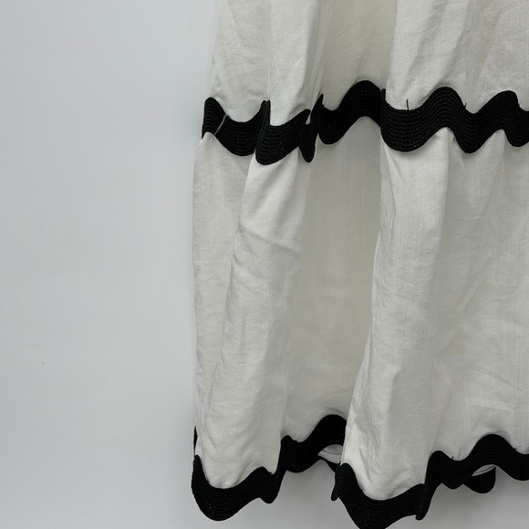 NWT White Linen Maxi Dress Black Ric Rac Trim Smocked Back Size L - Picture 5 of 8